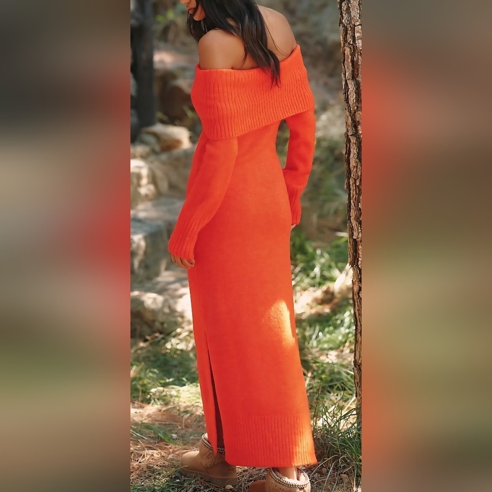 Daily Practice Off-Shoulder Foldover Midi Sweater Dress,M,Cherry,Retail $148.00